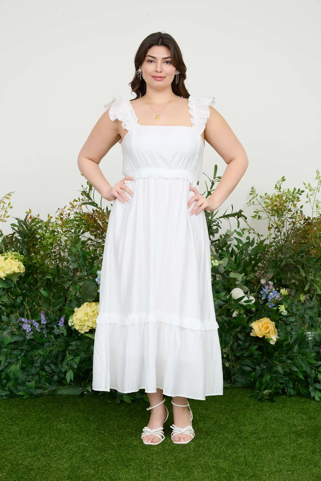 PLUS RUFFLE DETAIL EMPIRE WAIST MIDI DRESS sold by Blu Pepper