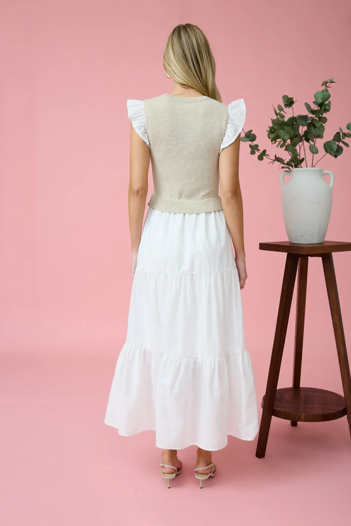 MIXED MEDIA SWEATER VEST MIDI DRESS sold by Blu Pepper product image thumbnail 2