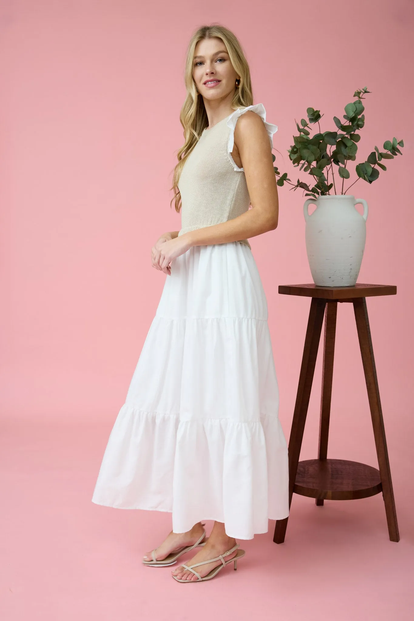 MIXED MEDIA SWEATER VEST MIDI DRESS sold by Blu Pepper product image thumbnail 3