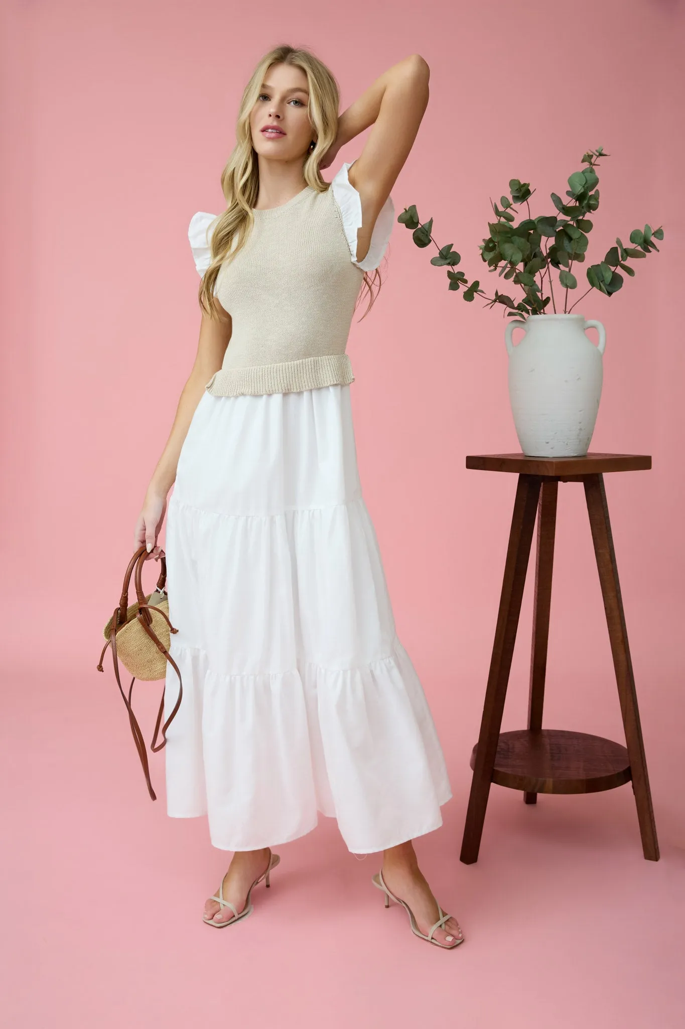 MIXED MEDIA SWEATER VEST MIDI DRESS sold by Blu Pepper product image thumbnail 5