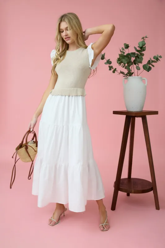 MIXED MEDIA SWEATER VEST MIDI DRESS sold by Blu Pepper