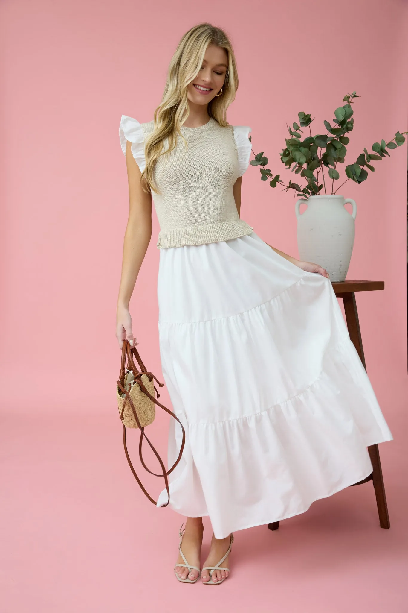 MIXED MEDIA SWEATER VEST MIDI DRESS sold by Blu Pepper product image thumbnail 4