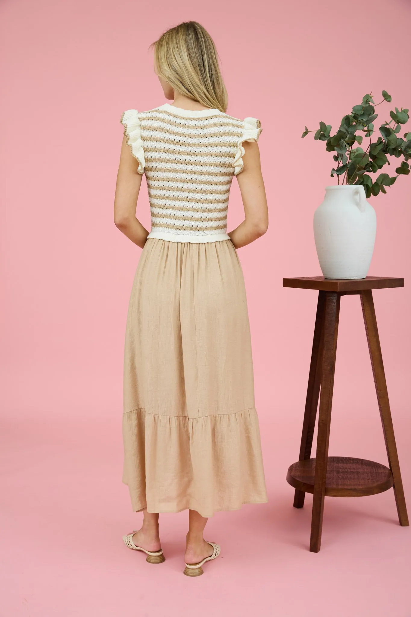 STRIPE SWEATER TOP MIXED MEDIA MIDI DRESS sold by Blu Pepper product image thumbnail 2