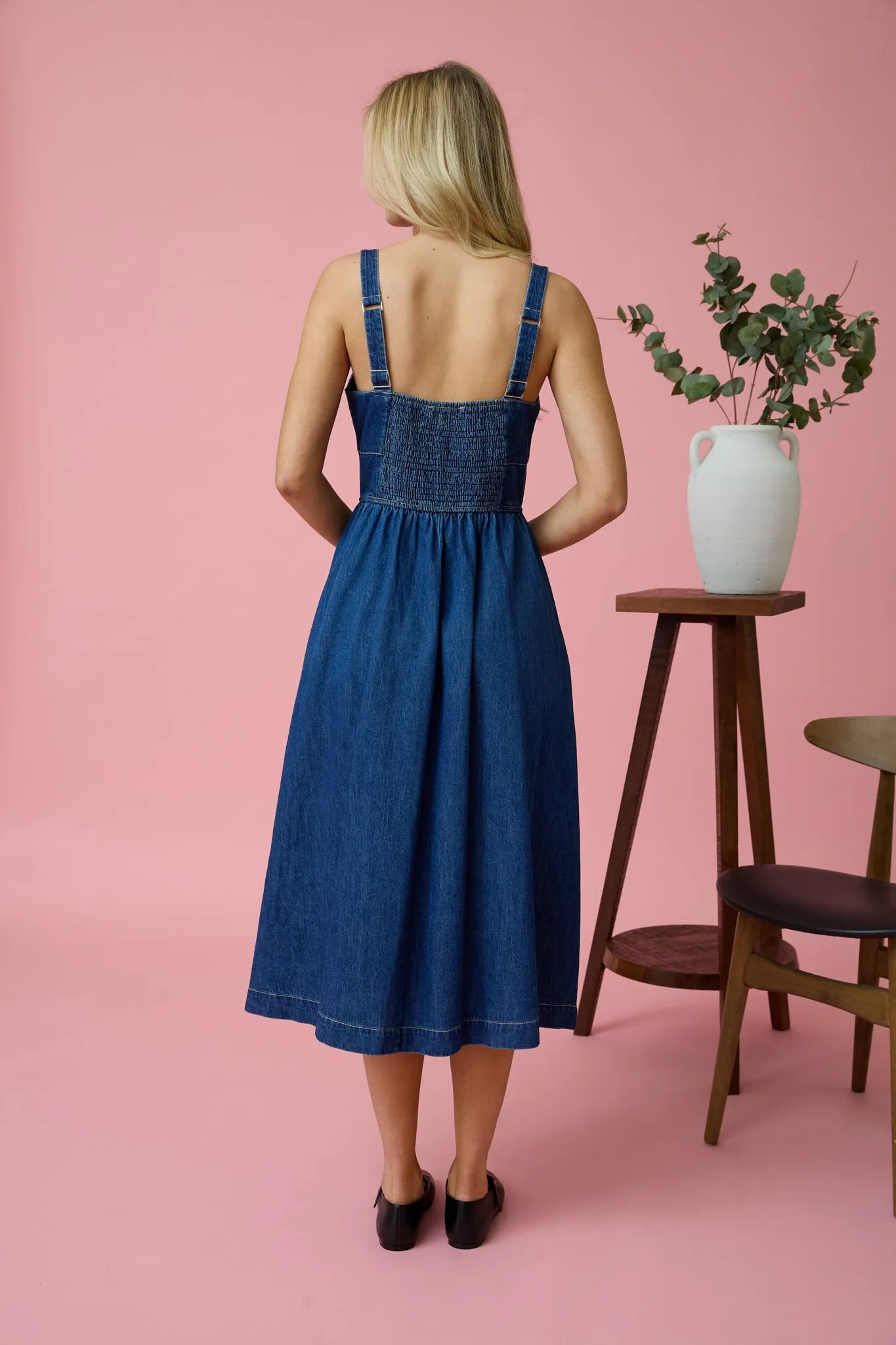 LACE UP SLEEVELESS DENIM MIDI DRESS sold by Blu Pepper product image thumbnail 2