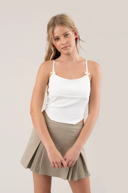 BOW DETAIL SPAGHETTI STRAP KNIT CROP TOP sold by Blu Pepper