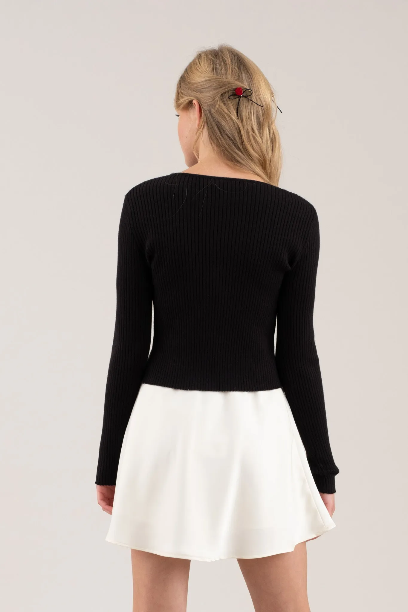 CUTOUT BOW DETAIL RIBBED KNIT CARDIGAN sold by Blu Pepper product image thumbnail 2