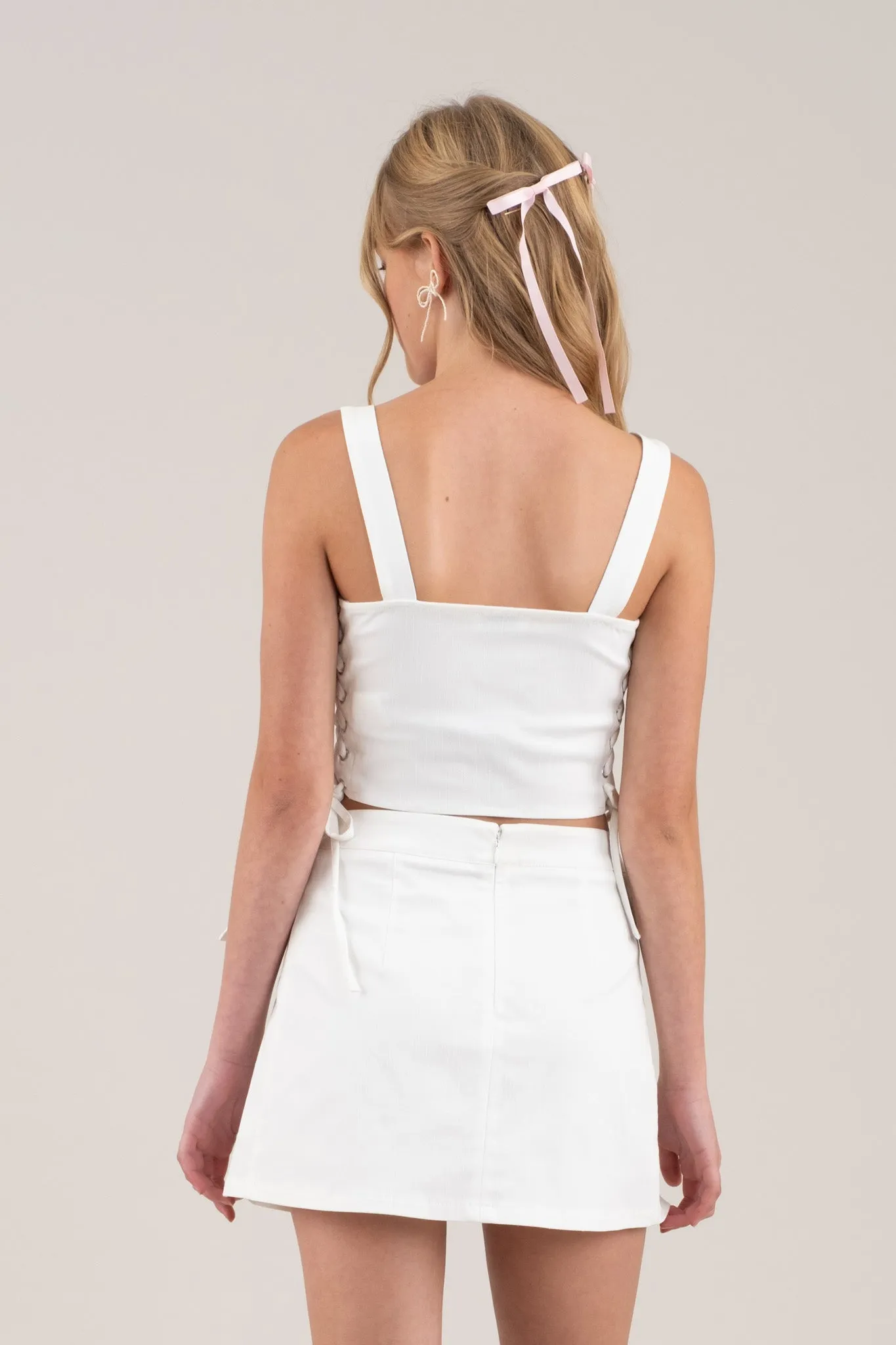 FRONT HOOK & EYE SIDE BRAID SLEEVELESS CROP TOP sold by Blu Pepper product image thumbnail 2