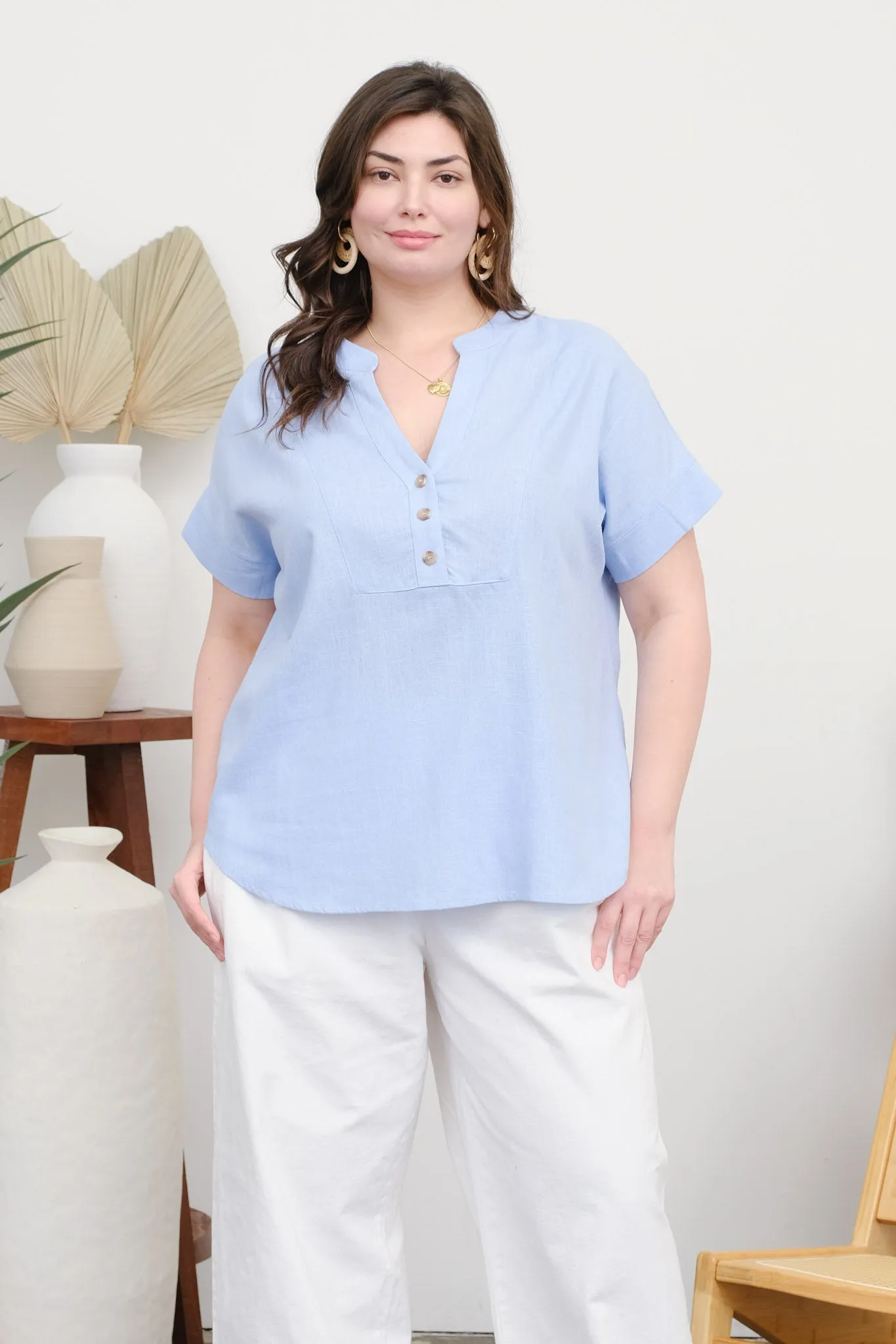 PLUS HENLEY SHORT BATWING SLEEVE U HEM TOP sold by Blu Pepper product image thumbnail 5