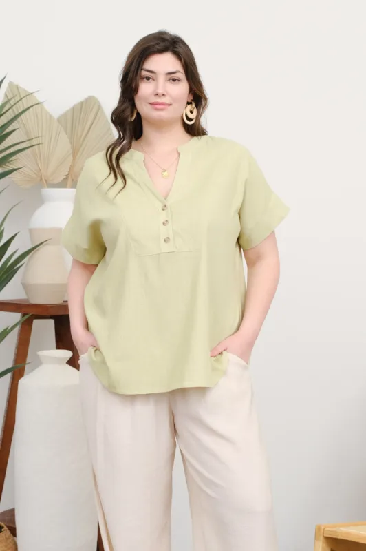 PLUS HENLEY SHORT BATWING SLEEVE U HEM TOP sold by Blu Pepper