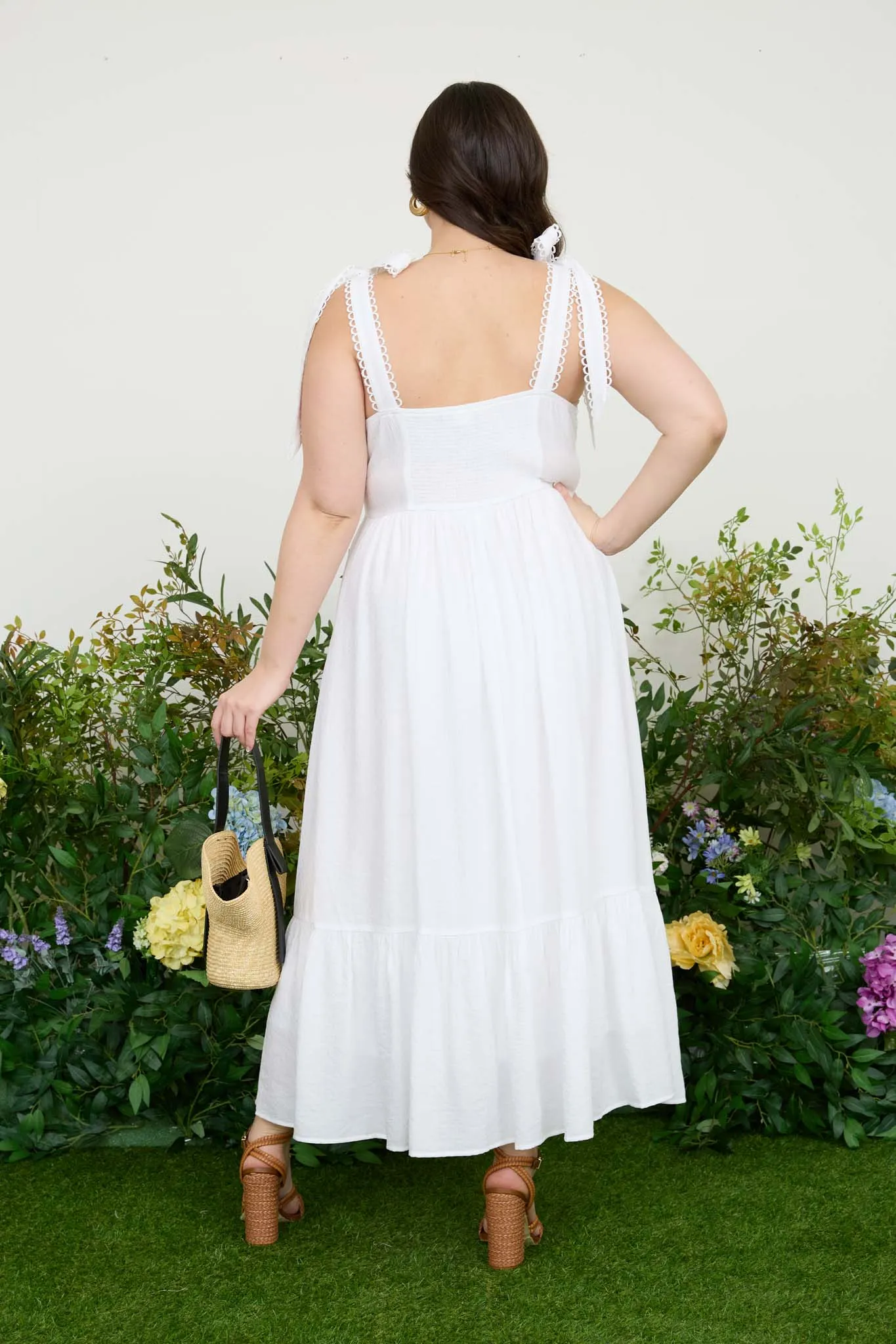 PLUS SCALLOP EYELET TRIM TIE STRAP MIDI DRESS sold by Blu Pepper product image thumbnail 2