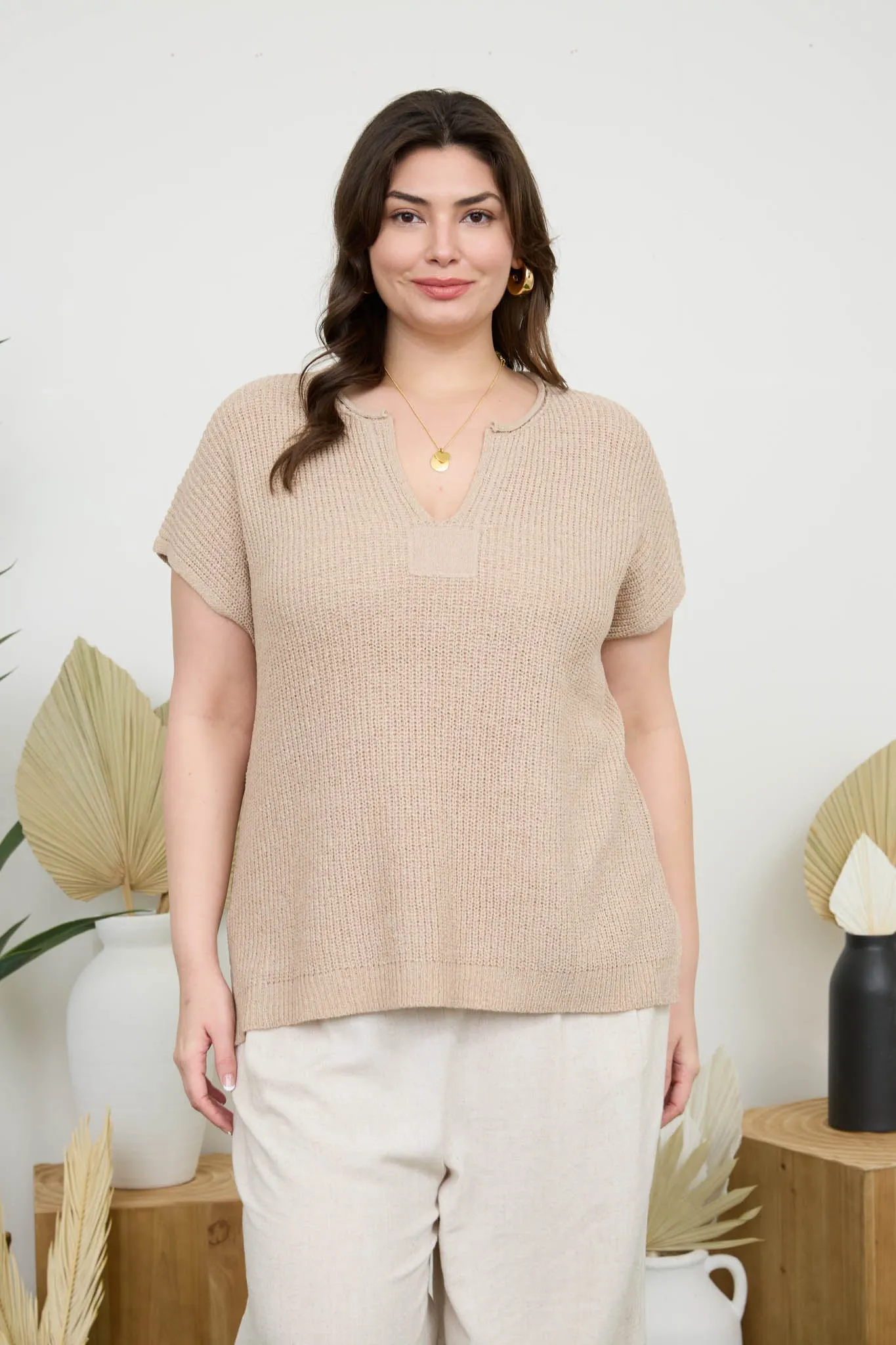PLUS SPLIT NECK SHORT SLEEVE KNIT PULLOVER sold by Blu Pepper product image thumbnail 4