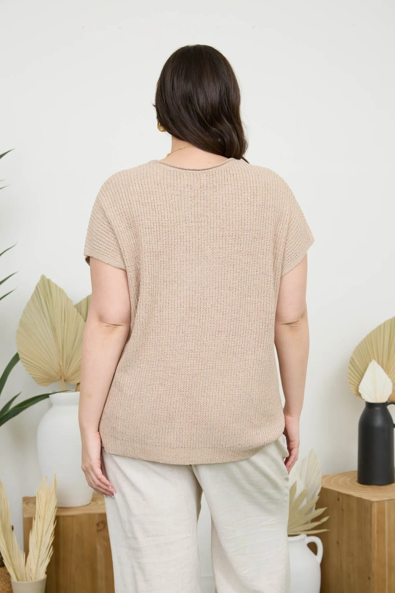 PLUS SPLIT NECK SHORT SLEEVE KNIT PULLOVER sold by Blu Pepper product image thumbnail 2