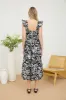 TROPICAL PRINT RUFFLE DETAIL MIDI DRESS sold by Blu Pepper