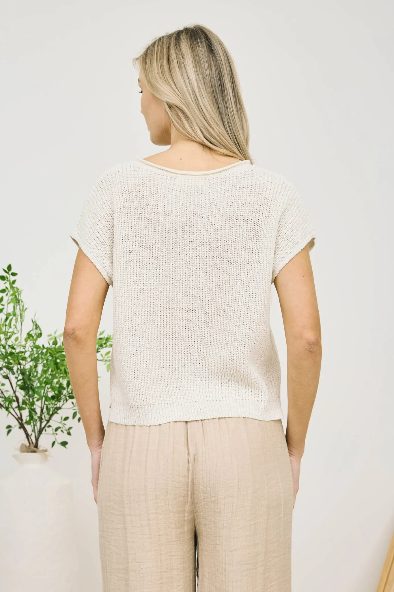 SPLIT NECK SHORT SLEEVE KNIT PULLOVER sold by Blu Pepper product image thumbnail 2
