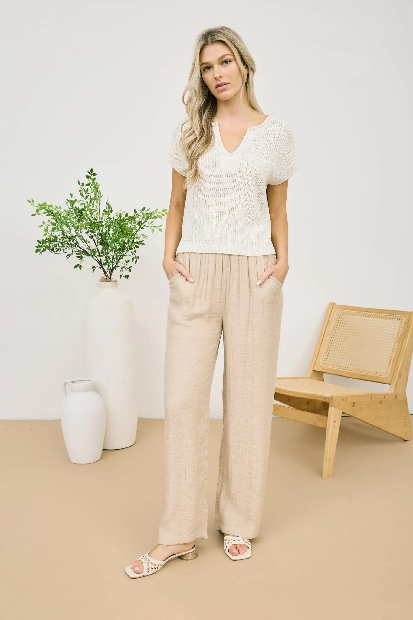 SPLIT NECK SHORT SLEEVE KNIT PULLOVER sold by Blu Pepper product image thumbnail 5