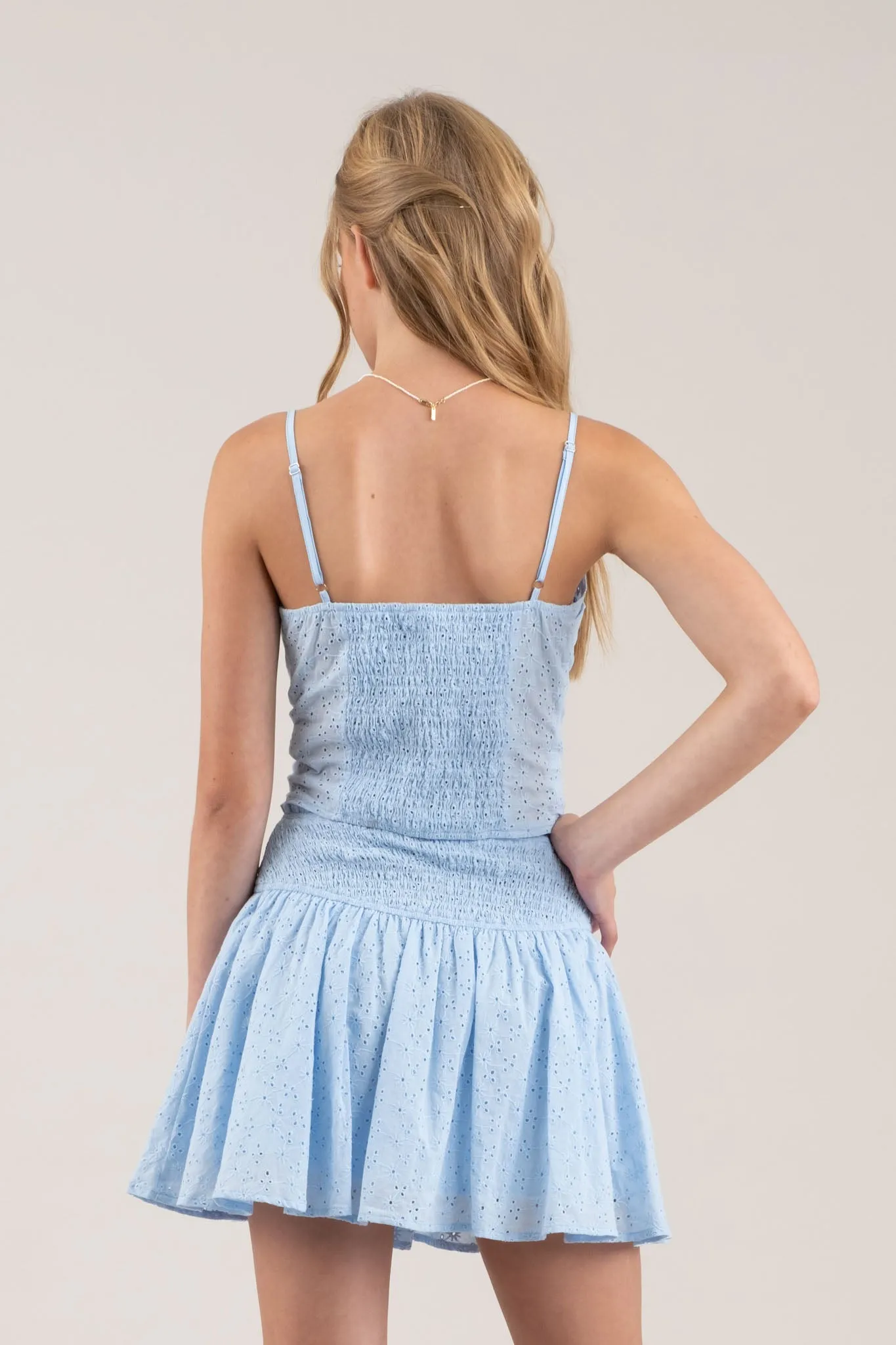 EMBROIDERED EYELET LACE UP SLEEVELESS CROP TOP sold by Blu Pepper product image thumbnail 2