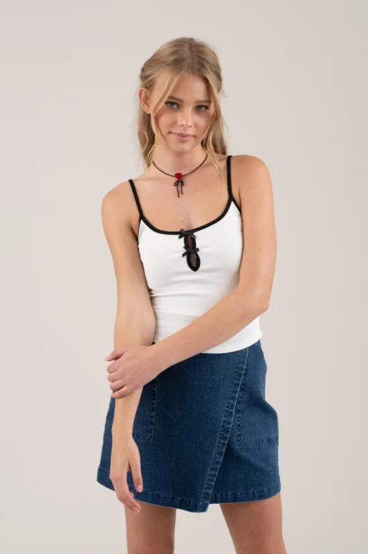 CUTOUT BOW DETAIL SPAGHETTI STRAP KNIT TANK TOP sold by Blu Pepper