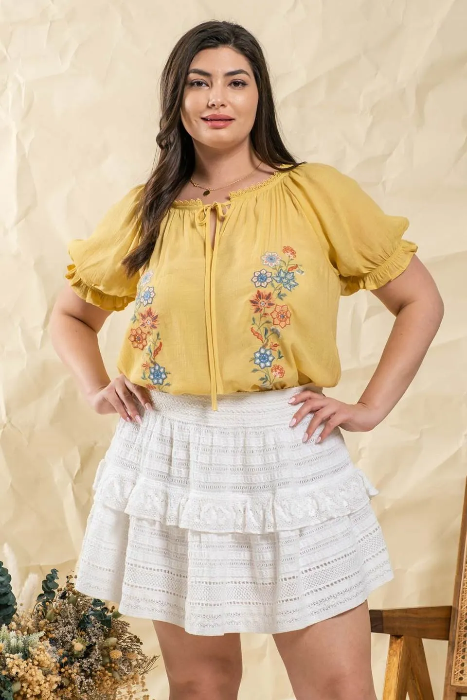 PLUS FLORAL EMBROIDERY WOVEN TOP sold by Blu Pepper product image thumbnail 5