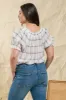 PLUS PLAID SPLIT TIE NECK BUTTON DOWN SMOCKED TOP sold by Blu Pepper