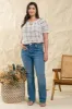PLUS PLAID SPLIT TIE NECK BUTTON DOWN SMOCKED TOP sold by Blu Pepper