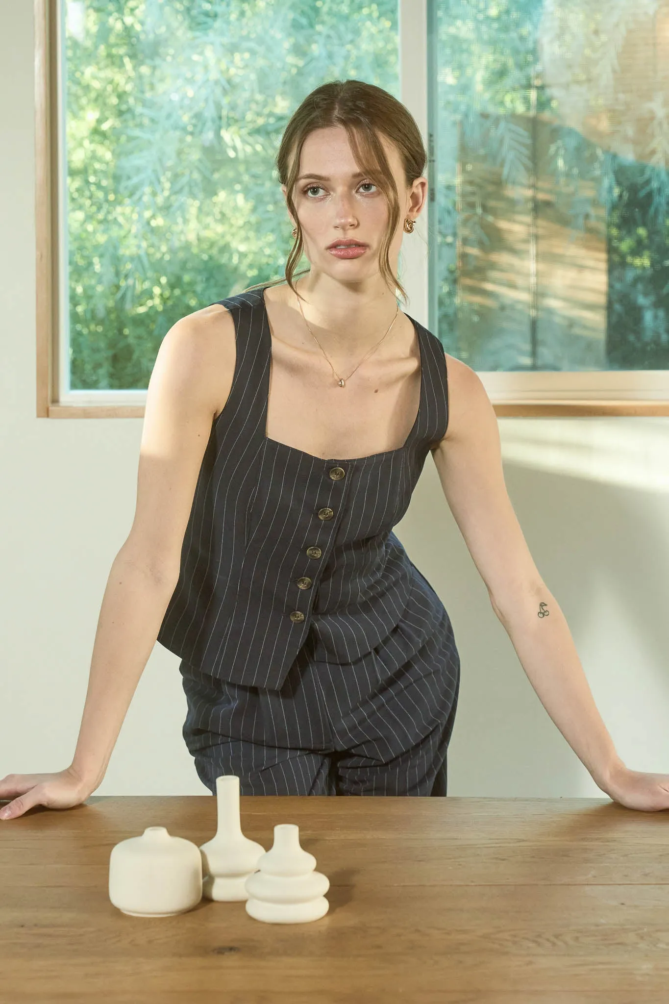 PINSTRIPE PLEATED WIDE LEG DRESS PANTS sold by Blu Pepper product image thumbnail 5