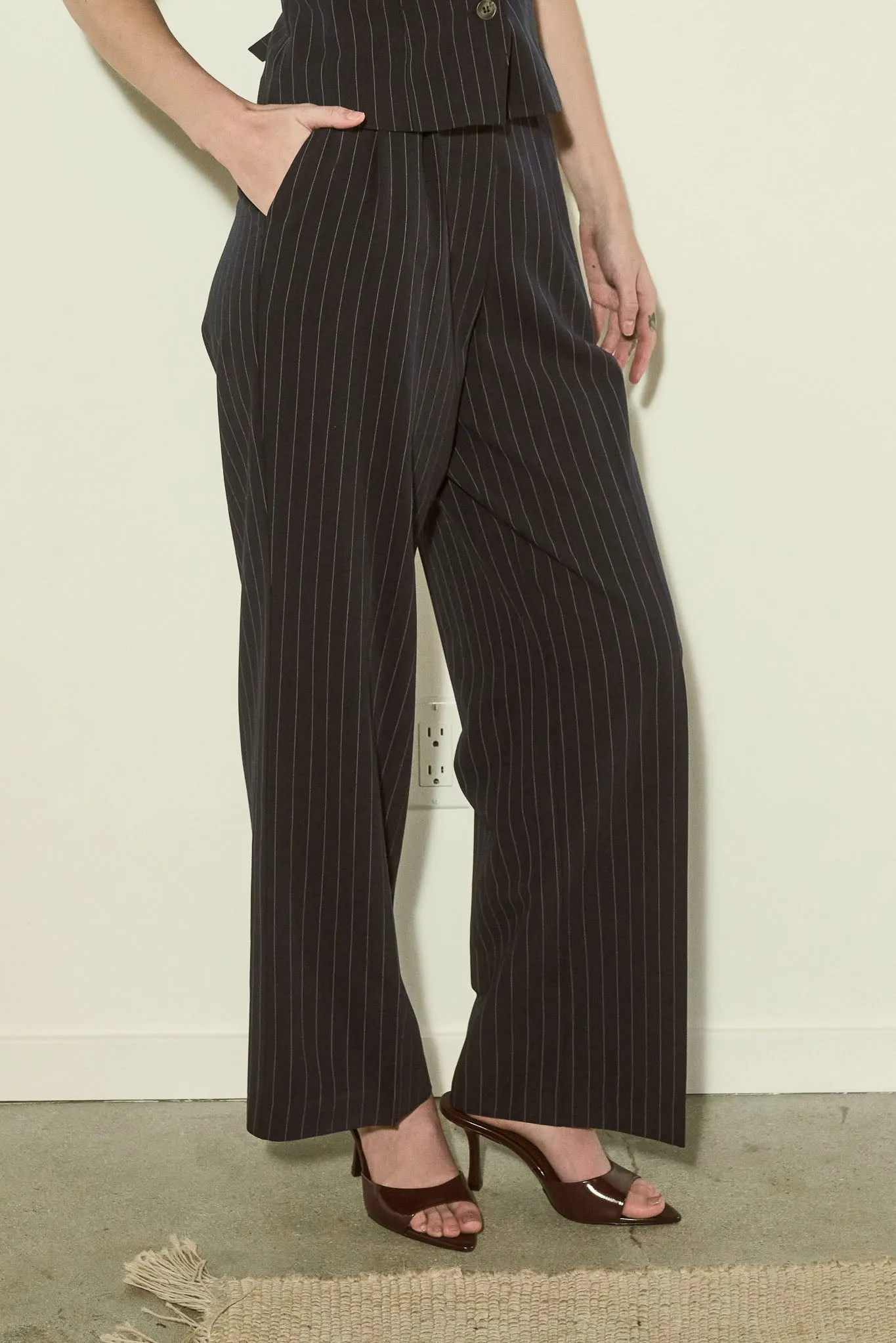 PINSTRIPE PLEATED WIDE LEG DRESS PANTS sold by Blu Pepper product image thumbnail 3