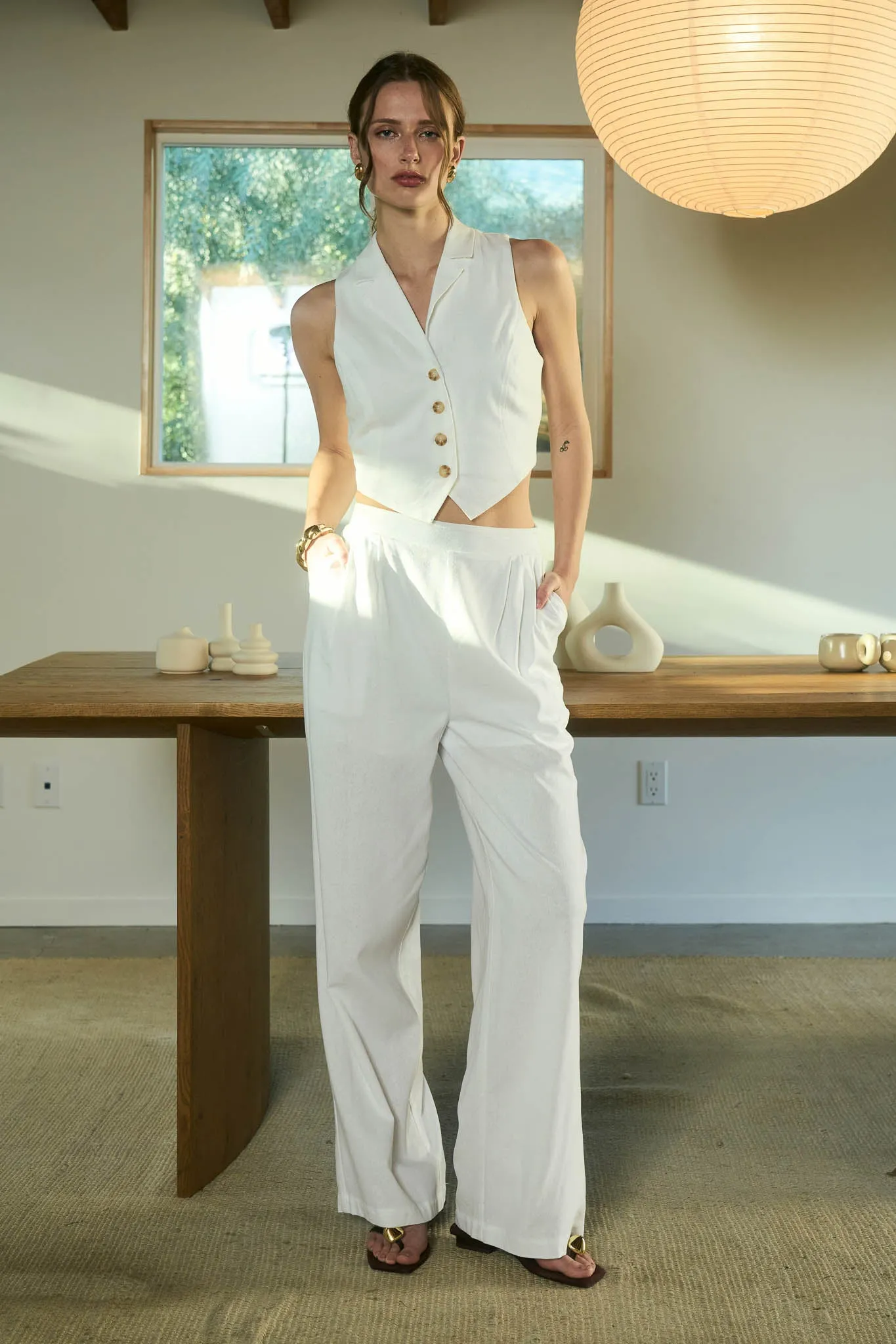 COLLARED BUTTON DOWN CROPPED VEST BLOUSE sold by Blu Pepper product image thumbnail 4