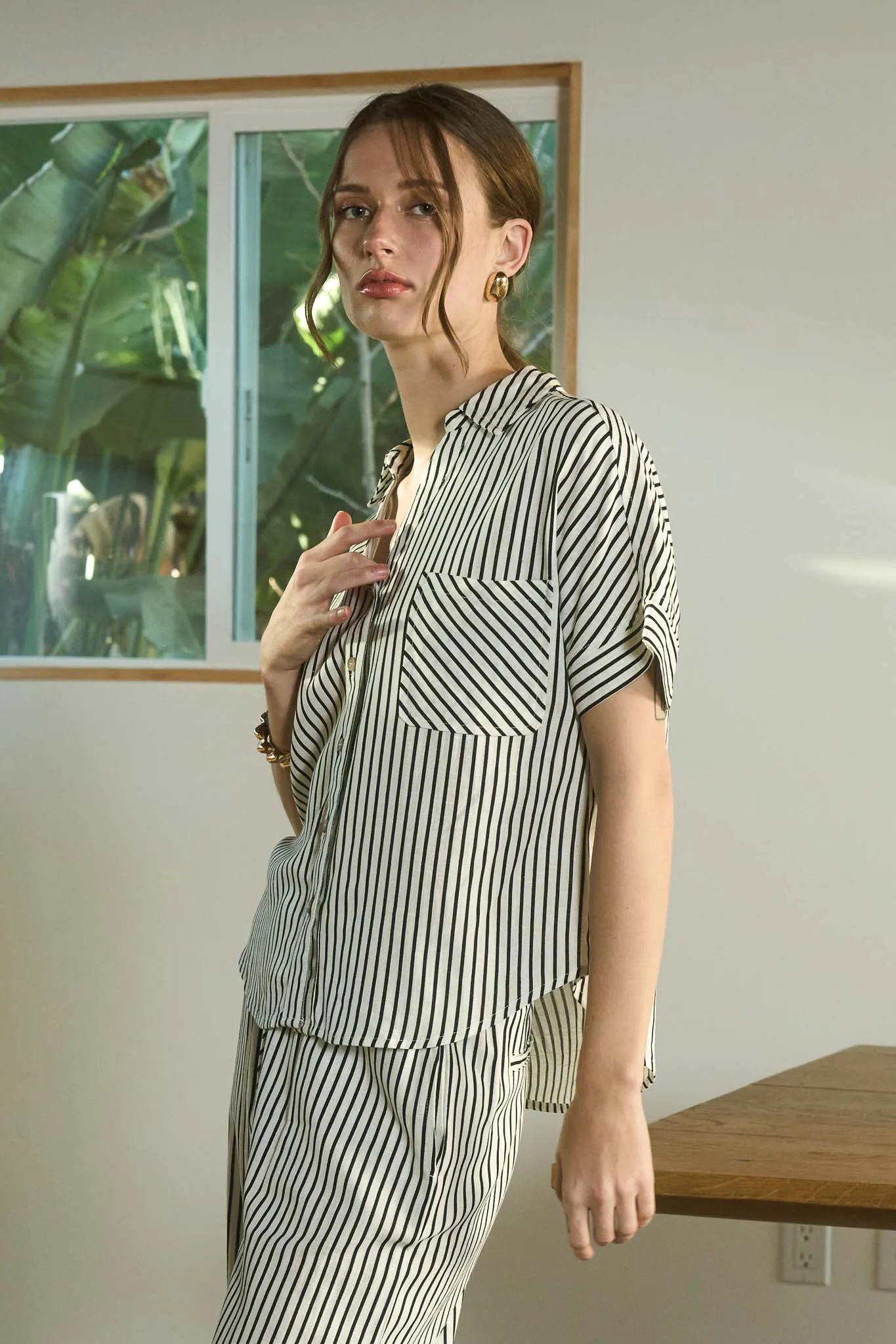 PLUS STRIPE BUTTON DOWN SHORT SLEEVE LINEN SHIRT sold by Blu Pepper product image thumbnail 4