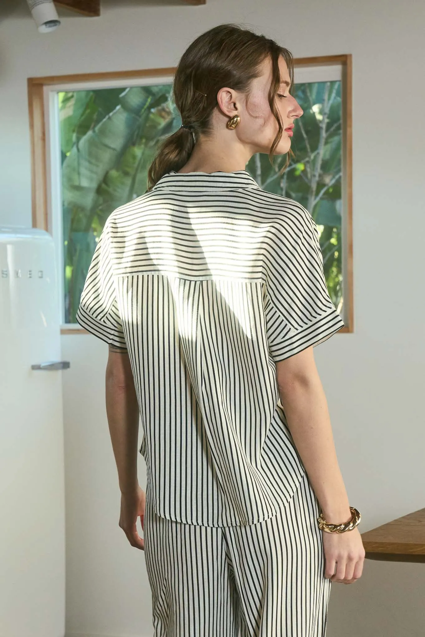 PLUS STRIPE BUTTON DOWN SHORT SLEEVE LINEN SHIRT sold by Blu Pepper product image thumbnail 2