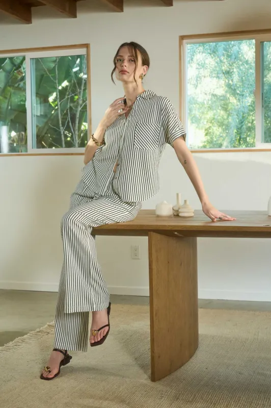 PLUS STRIPE WIDE LEG DRAWSTRING LINEN PANTS sold by Blu Pepper