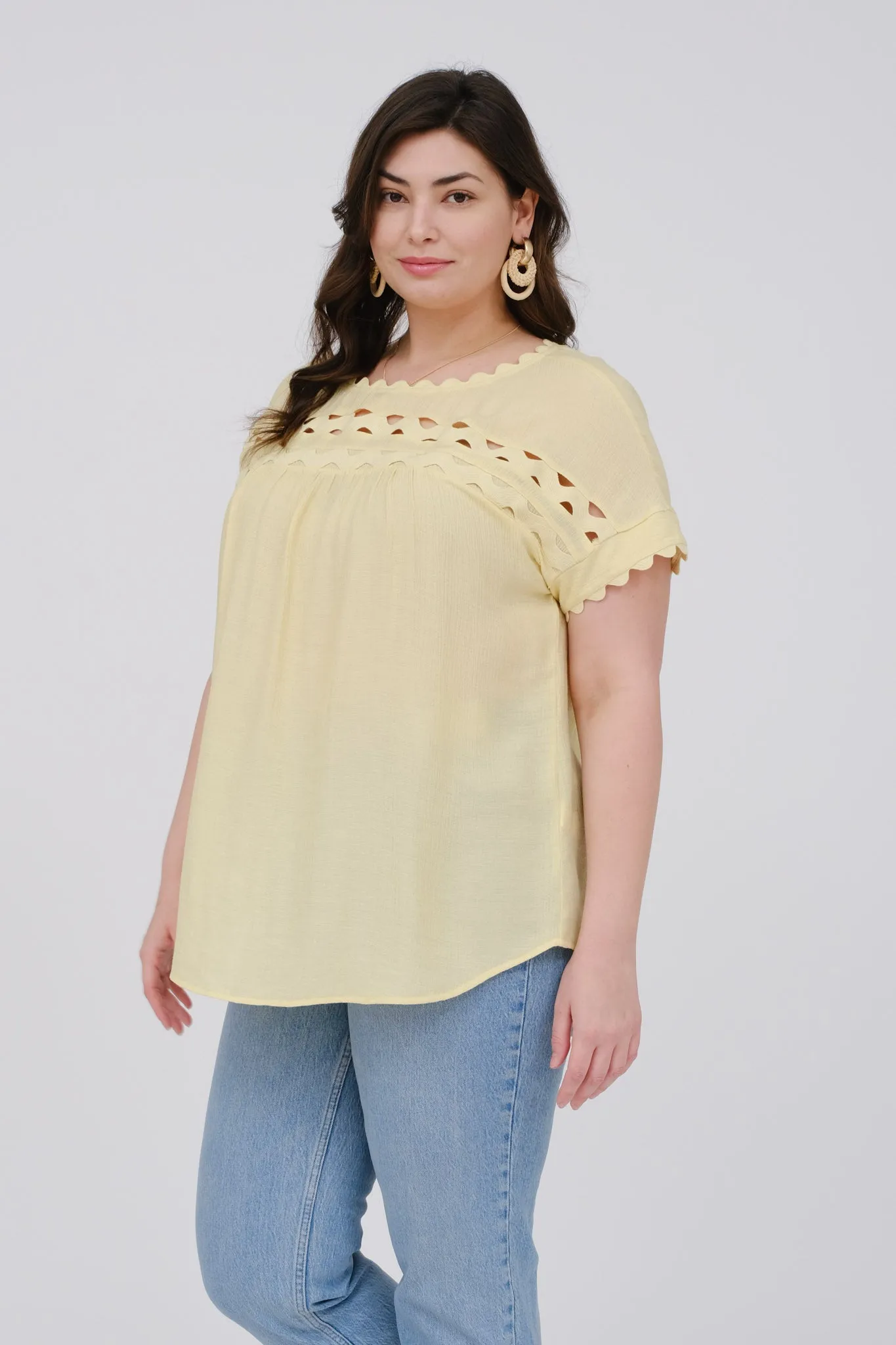 PLUS SCALLOP TRIM CUT-OUT SHORT SLEEVE BLOUSE sold by Blu Pepper product image thumbnail 3