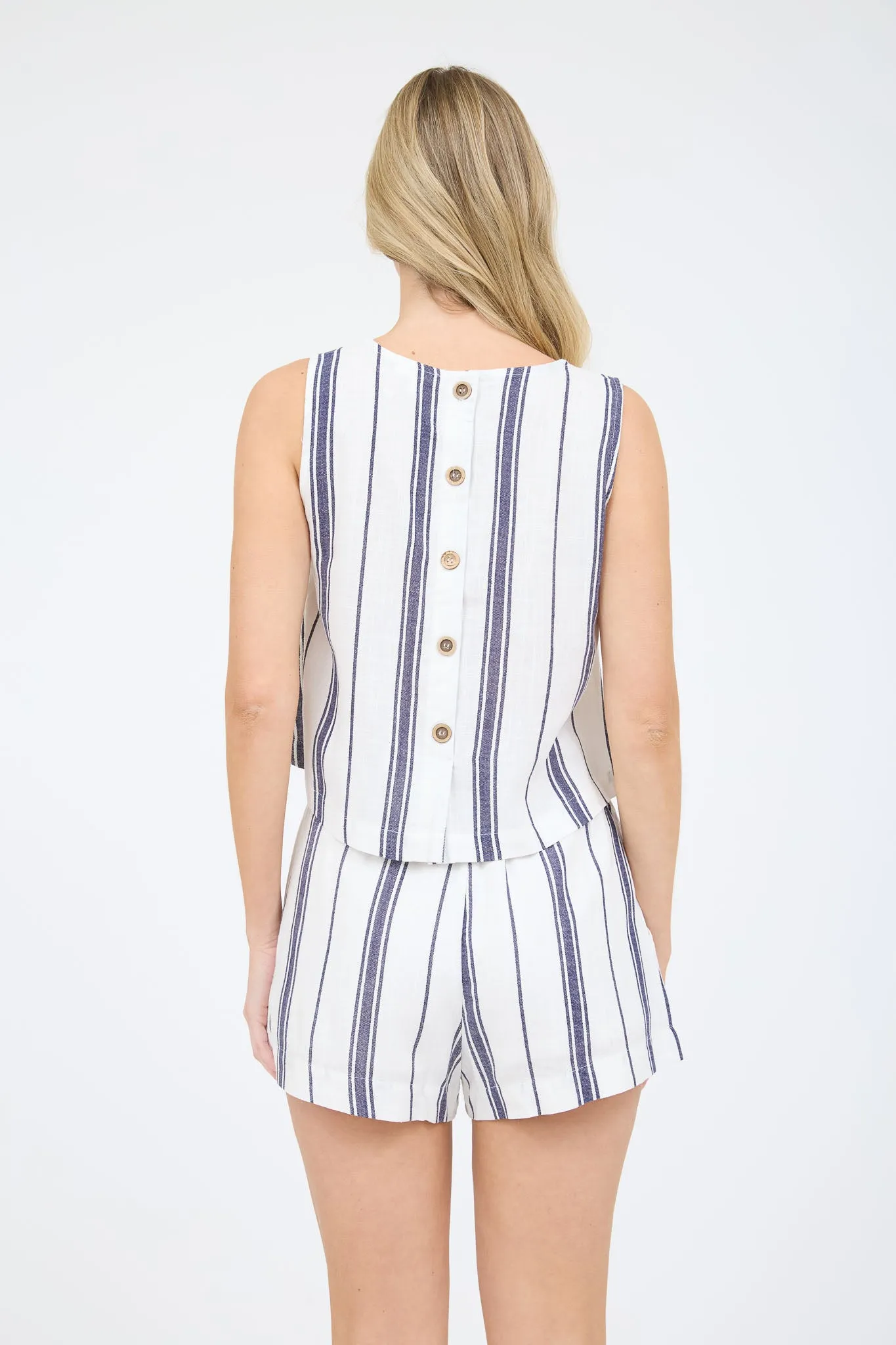 STRIPE BACK BUTTON SLEEVELESS CROP TOP sold by Blu Pepper product image thumbnail 2