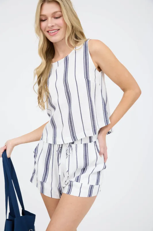 STRIPE BACK BUTTON SLEEVELESS CROP TOP sold by Blu Pepper