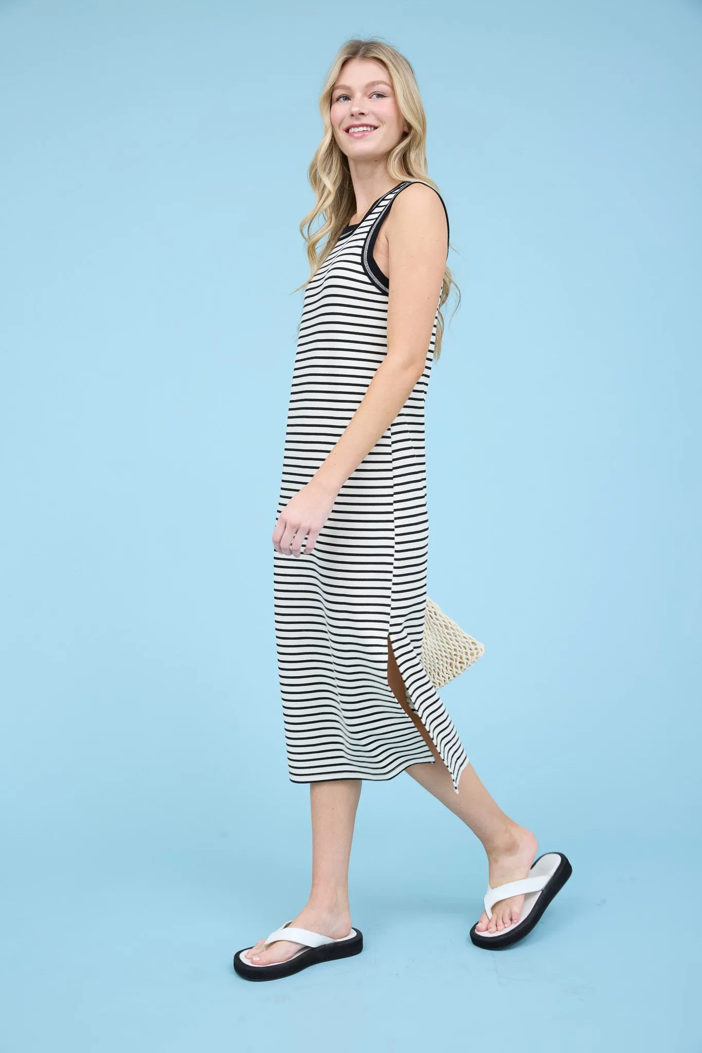 STRIPE SLEEVELESS SIDE SLIT TANK MAXI DRESS sold by Blu Pepper product image thumbnail 3