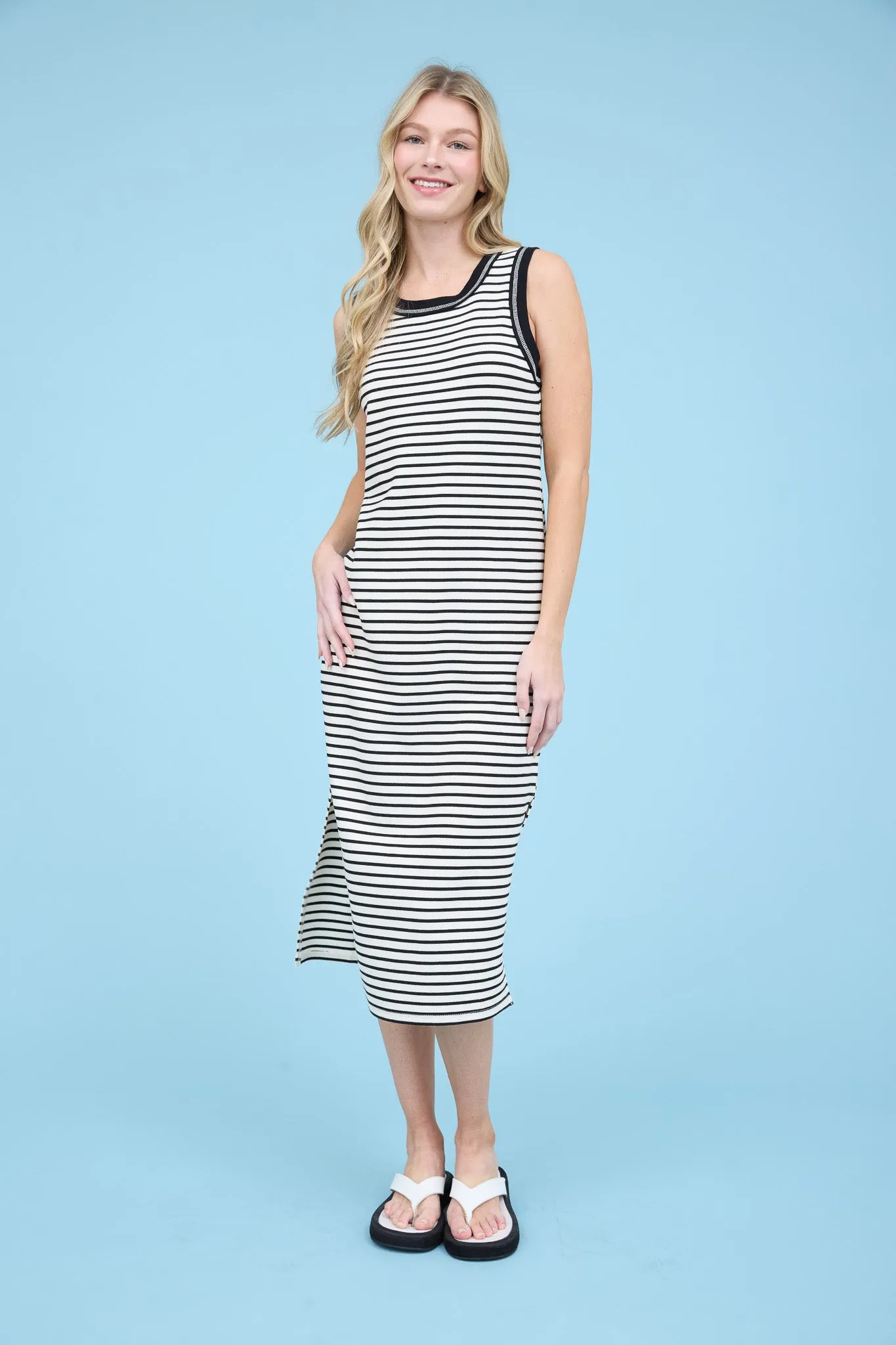 STRIPE SLEEVELESS SIDE SLIT TANK MAXI DRESS sold by Blu Pepper product image thumbnail 4