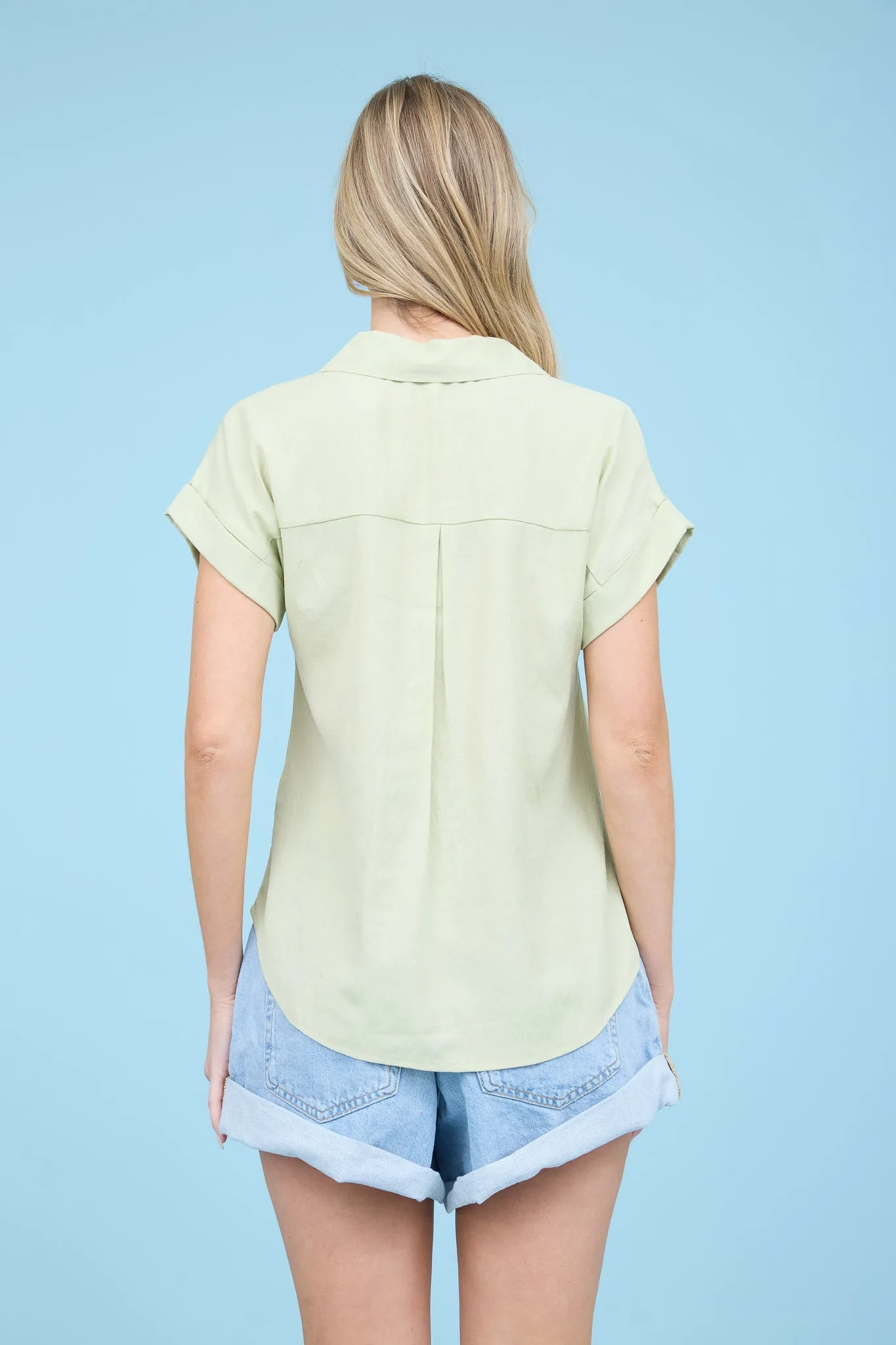 COLLARED BUTTON DOWN SHORT FOLD SLEEVE TOP sold by Blu Pepper product image thumbnail 2