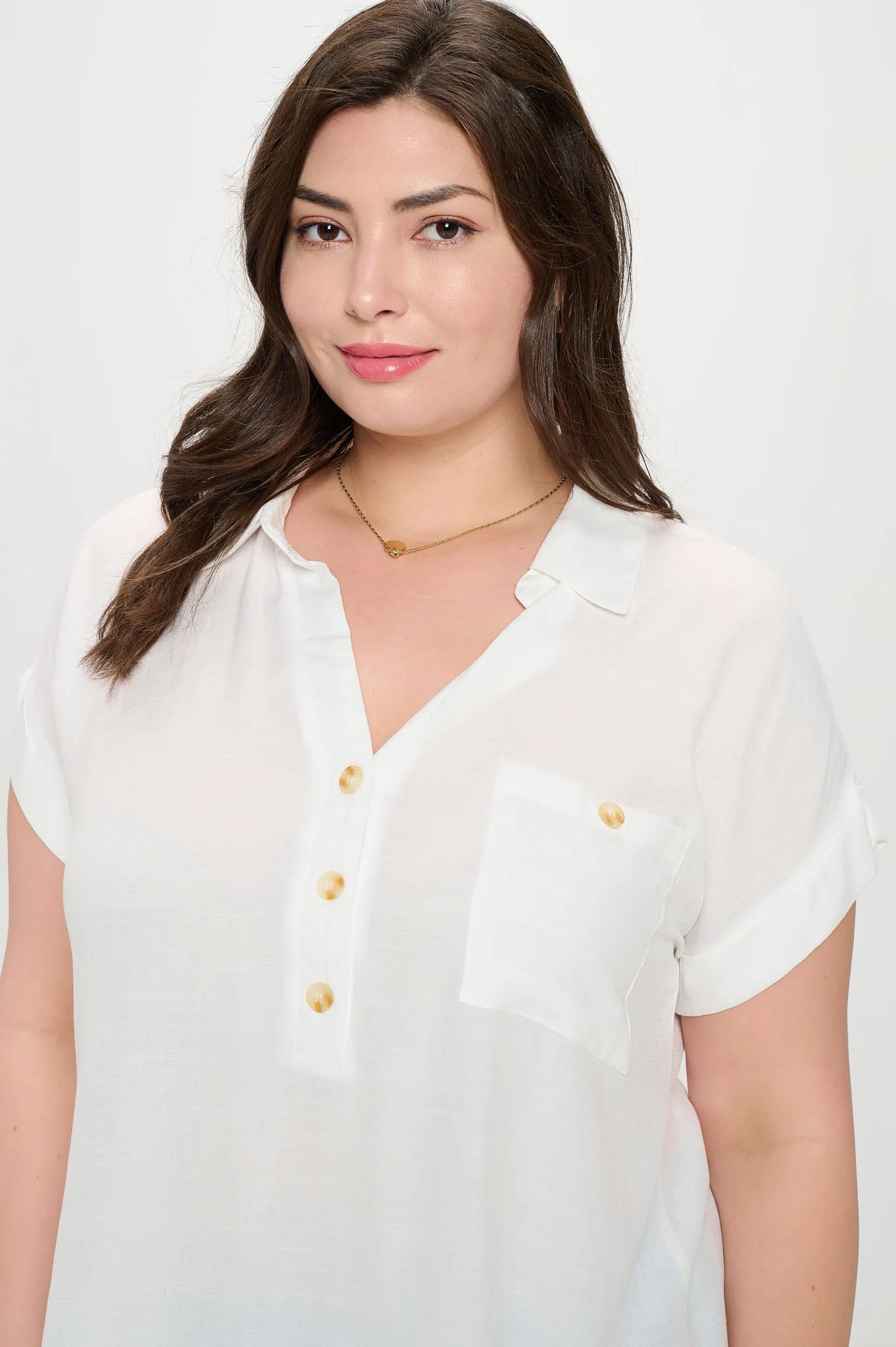 PLUS COLLARED BUTTON DOWN SHORT FOLD SLEEVE TOP sold by Blu Pepper product image thumbnail 4