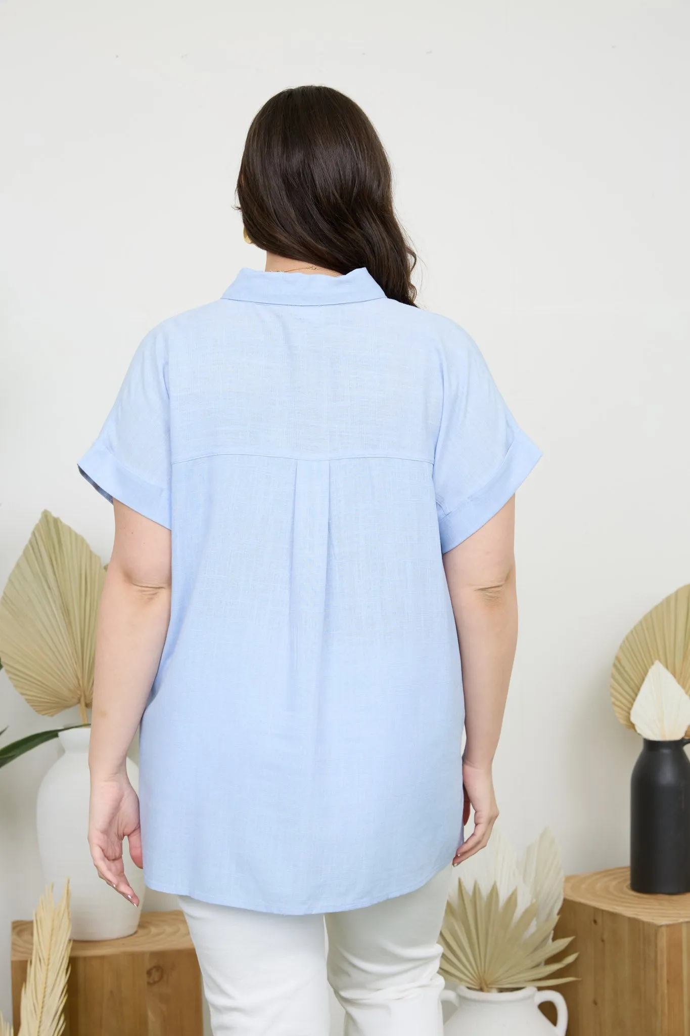 PLUS COLLARED BUTTON DOWN SHORT ROLL SLEEVE SHIRT sold by Blu Pepper product image thumbnail 2