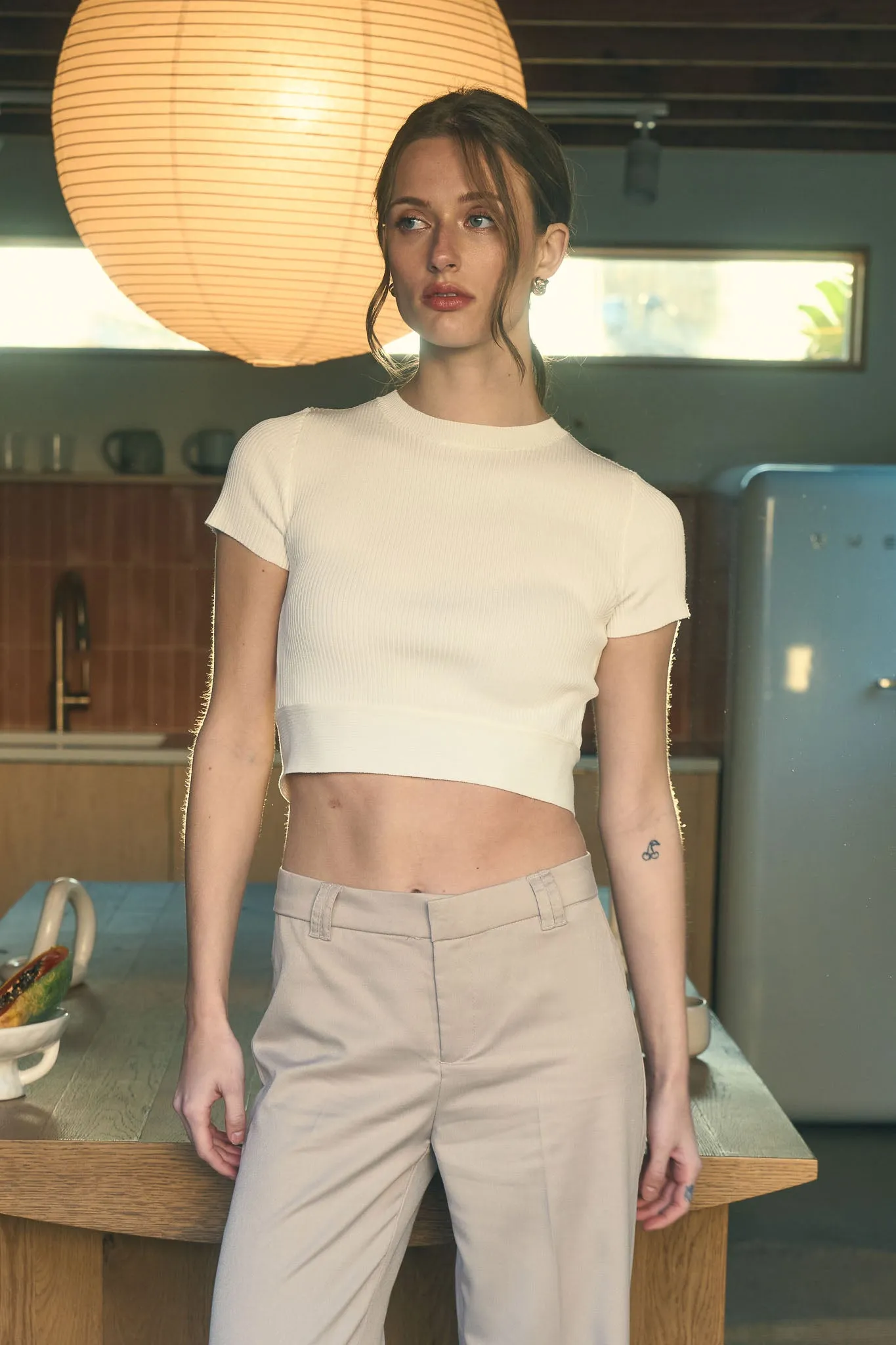 BACK TIE SHORT SLEEVE SWEATER KNIT CROP TOP sold by Blu Pepper product image thumbnail 5