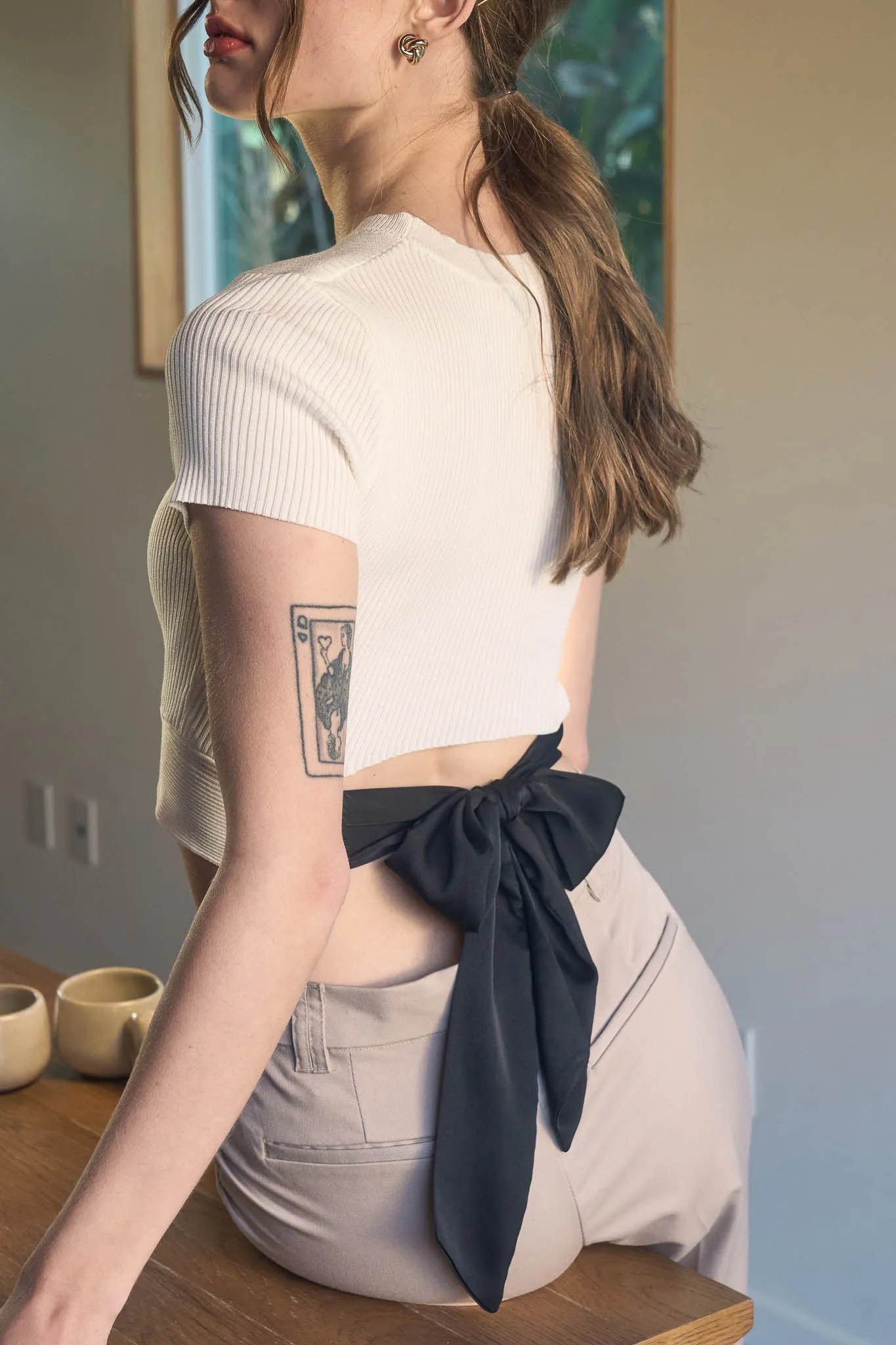 BACK TIE SHORT SLEEVE SWEATER KNIT CROP TOP sold by Blu Pepper