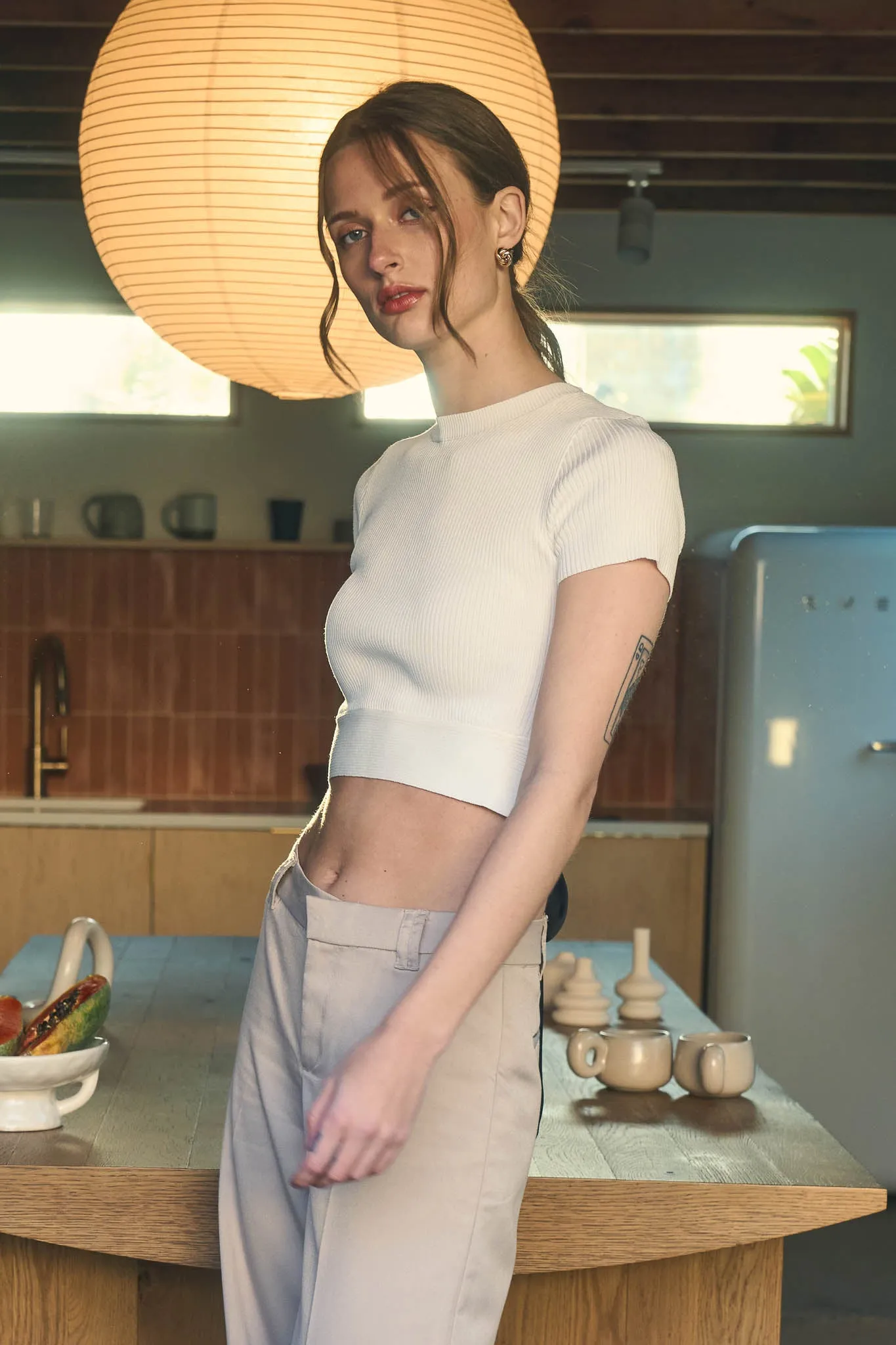 BACK TIE SHORT SLEEVE SWEATER KNIT CROP TOP sold by Blu Pepper product image thumbnail 3