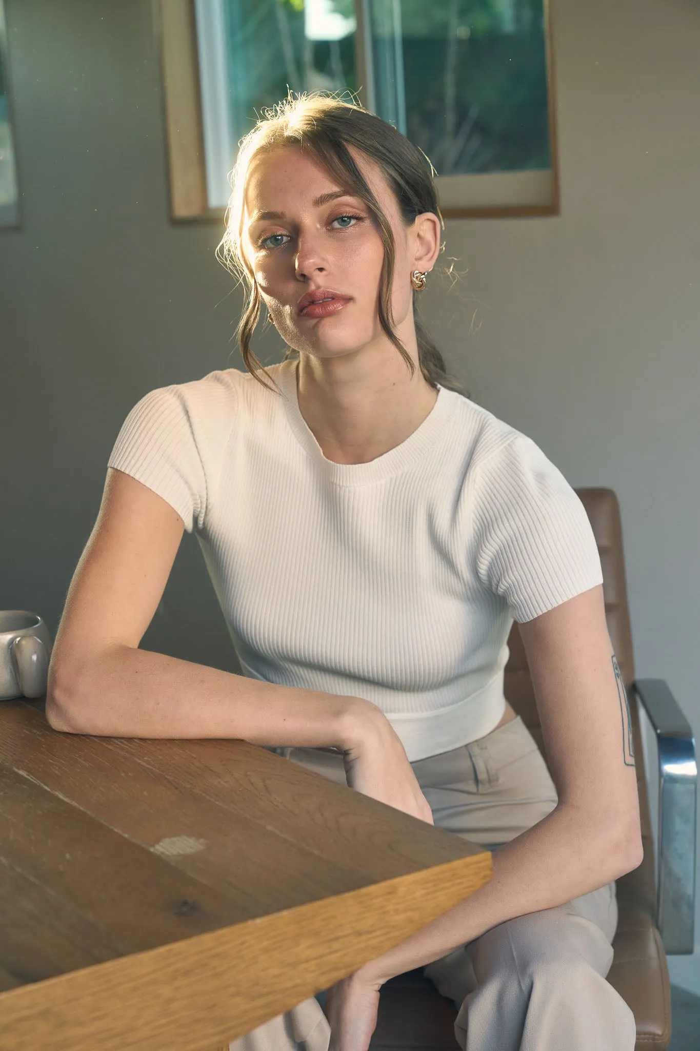 BACK TIE SHORT SLEEVE SWEATER KNIT CROP TOP sold by Blu Pepper product image thumbnail 4