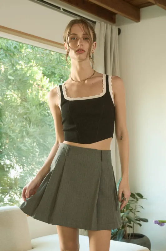 CONTRAST SCALLOP TRIM SWEATER KNIT CROP TOP sold by Blu Pepper