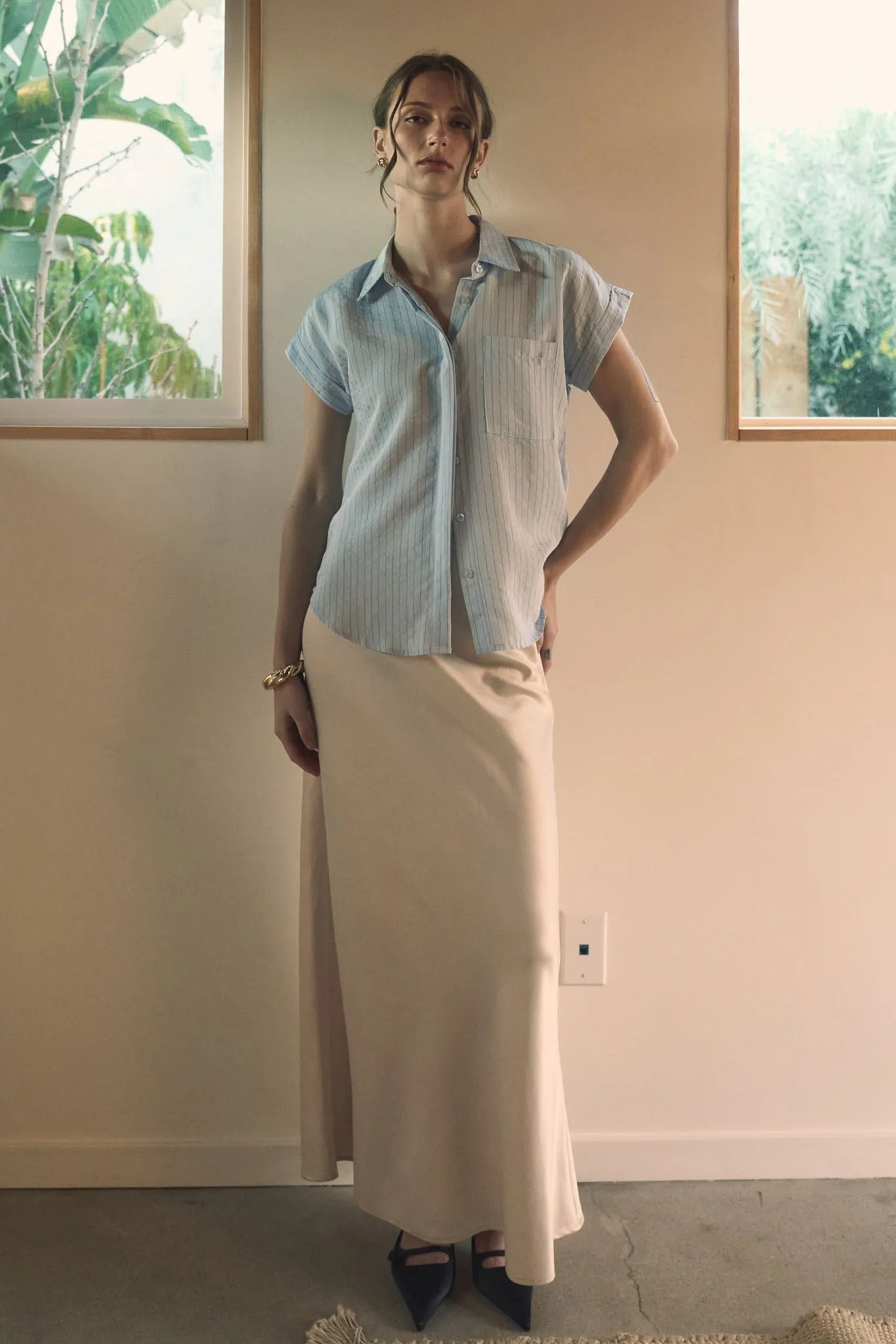 PINSTRIPE SHORT SLEEVE COLLARED SHIRT sold by Blu Pepper product image thumbnail 5