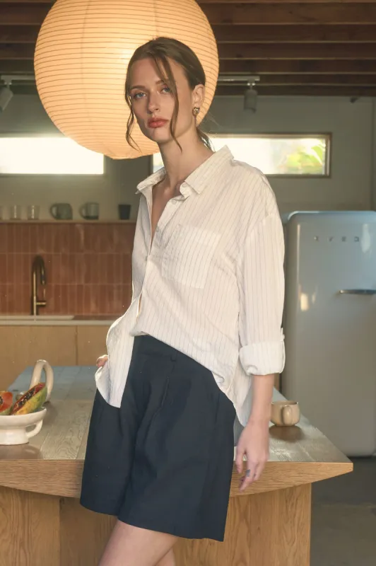 PINSTRIPE COLLARED LONG SLEEVE BUTTON DOWN SHIRT sold by Blu Pepper