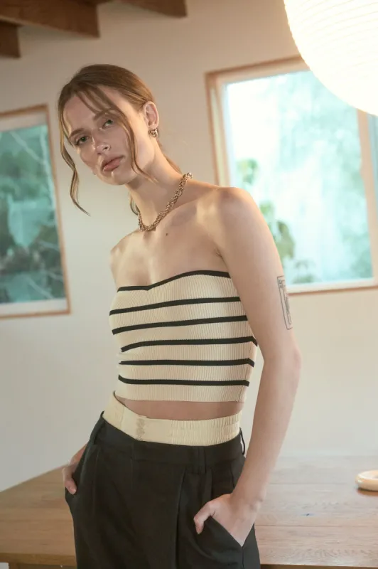 STRIPE STRAPLESS SWEATER KNIT CROP TOP sold by Blu Pepper