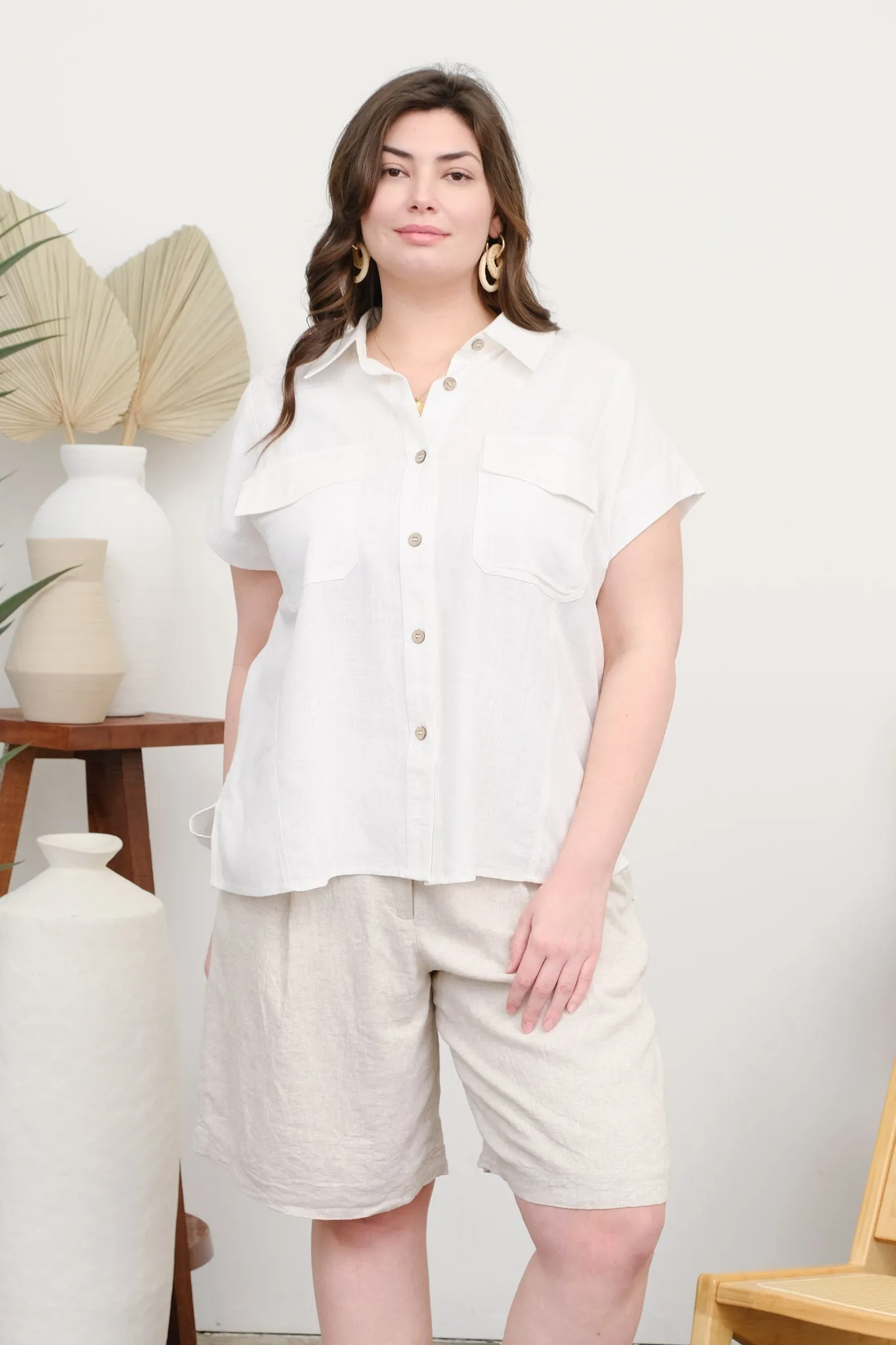 PLUS COLLARED SHORT SLEEVE BUTTON DOWN BOXY SHIRT sold by Blu Pepper