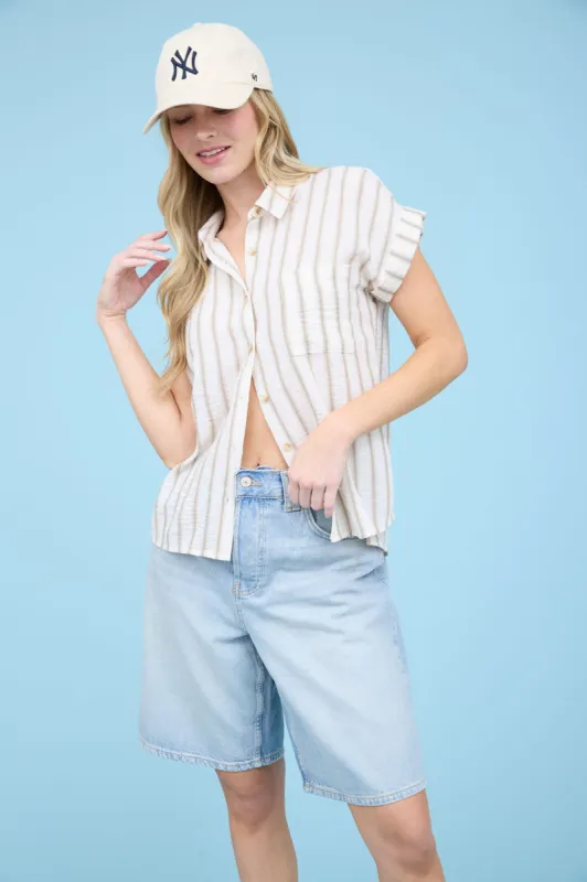 STRIPE COLLARED SHORT SLEEVE BUTTON DOWN SHIRT sold by Blu Pepper