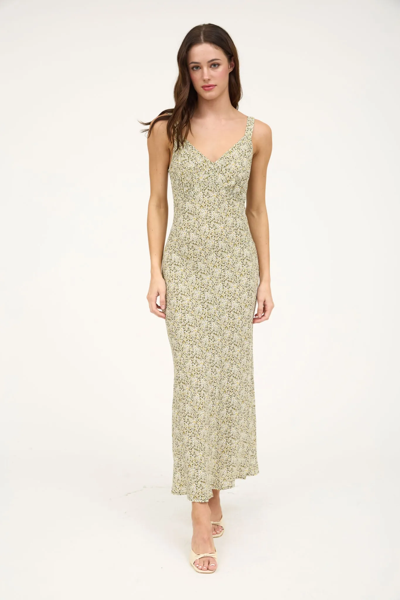 FLORAL V NECK SLEEVELESS SLIP MIDI DRESS sold by Blu Pepper product image thumbnail 5
