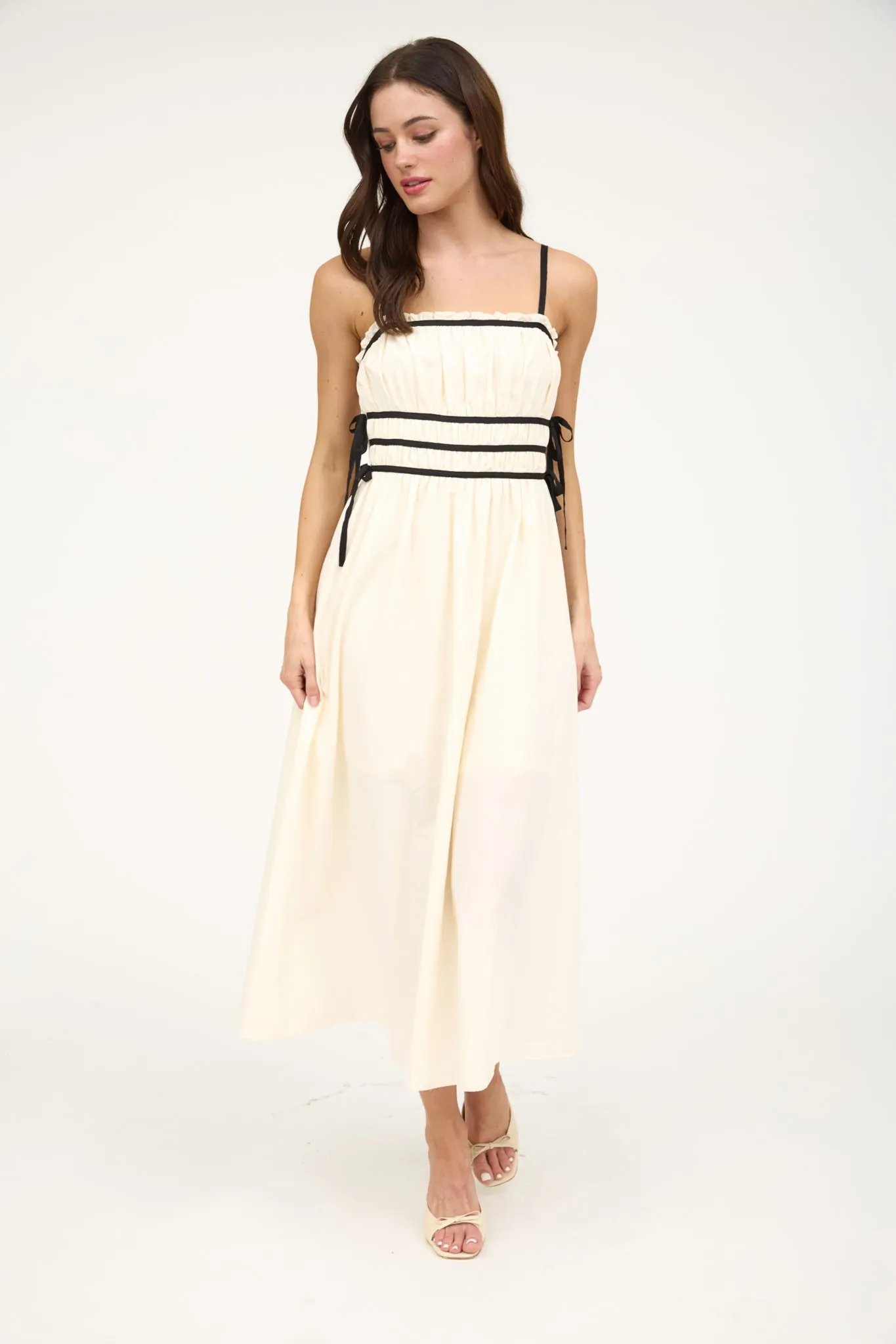 RUCHED CONTRAST DETAIL SPAGHETTI STRAP MIDI DRESS sold by Blu Pepper product image thumbnail 5